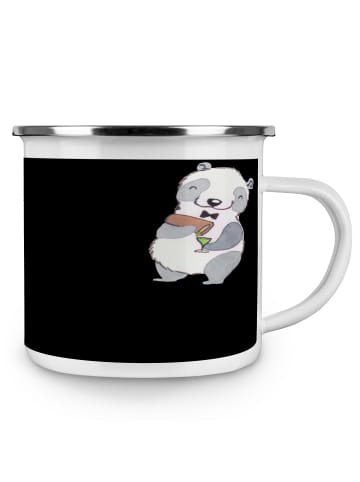 Mr. & Mrs. Panda Camping Emaille Tasse Bräutigam Gentleman mit S... in Schwarz