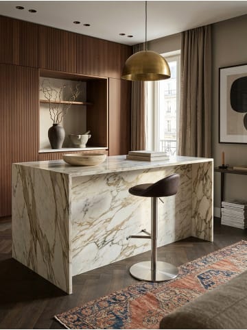 KADIMA DESIGN Barhocker DONAU | Höhenverstellbar, Edelstahl, Rückenlehne, 110kg in Braun