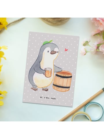 Mr. & Mrs. Panda Postkarte Bierbrauer Herz ohne Spruch in Grau Pastell