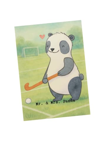 Mr. & Mrs. Panda Postkarte Panda Hockey spielen Design ohne Spruch in Weiß