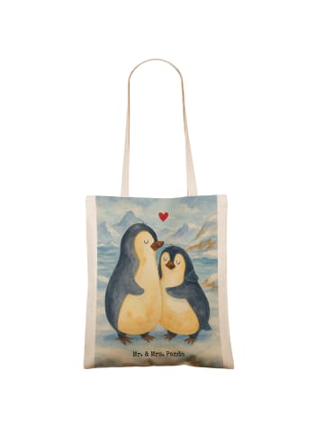 Mr. & Mrs. Panda Tote Bag Pinguin umarmen Design ohne Spruch in Weiß