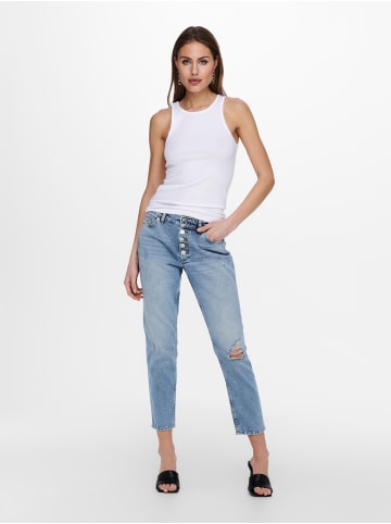 ONLY Geripptes Cropped T-Shirt Stehkragen Rundhals Top Gewellt ONLEMMA in Weiß