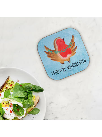 Mr. & Mrs. Panda Untersetzer Rotkehlchen Weihnachten mit Spruch in Eisblau