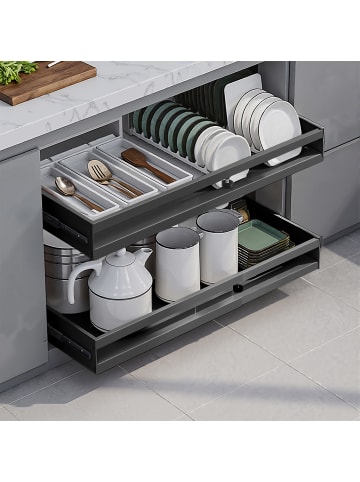 Home Nature Wohnkonzept 2er-Pack Teleskopschublade ausziehbar in Schwarz 34-57.5x39.5x12.3 cm