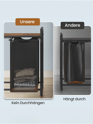 VASAGLE Wäschekorb Brenta in Schwarz-Braun - (B)33 x (H)72 x (T)143.5 cm