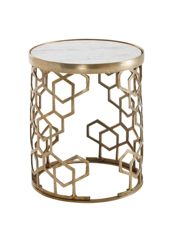 KADIMA DESIGN Beistelltisch "Alba": Marmorstruktur, goldfarbenes Metallgestell, 44 cm