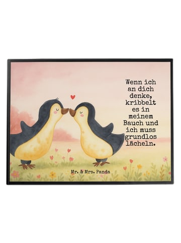 Mr. & Mrs. Panda Schreibtisch Matte Pinguine Kuss Design mit Spruch in Weiß
