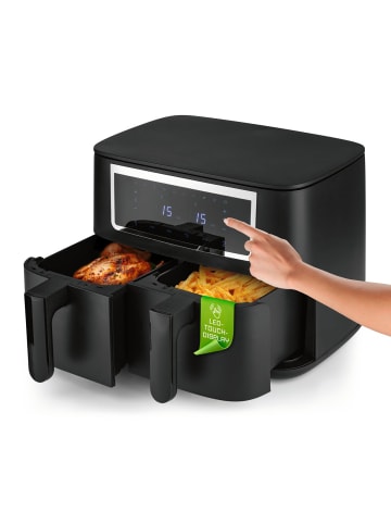 Gourmet Maxx Heißluft-Fritteuse Doppelkorb 2x 4l 2600W schwarz matt/Edelstahl Schwarz