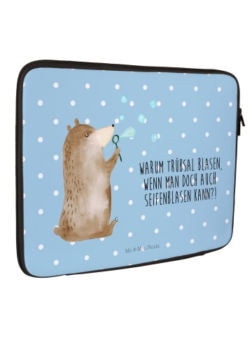 Mr. & Mrs. Panda Laptop Tasche Bär Seifenblasen mit Spruch in Blau Pastell