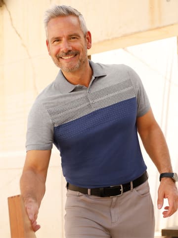 WITT WEIDEN Kurzarm-Poloshirt in grau-rauchblau-meliert