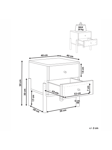 Beliani Nachttisch COLLINS in Braun - (W) 40 x (H) 50 x (L) 40 cm