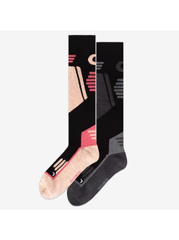 2er Pack Merino Skisocken Toni Pink-Schwarz