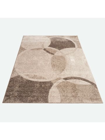 KADIMA DESIGN Teppich Kurzflor Kreismuster Wohnzimmer schmutzabweisend in Braun