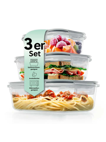 Gourmet Maxx Glas-Frischhaltedosen Klick-it 6-tlg. grau mit Mikrowellenventil Transparent