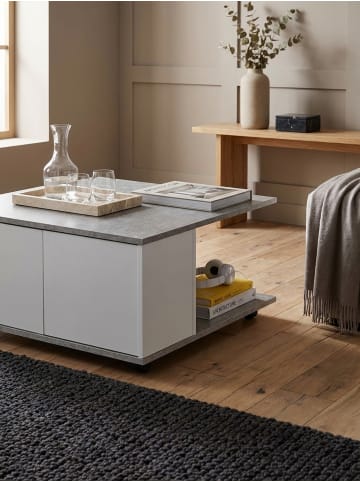 KADIMA DESIGN Design Couchtisch 70x70 Zementgrau/Weiß, Wohnzimmertisch mit 2 in Hellgrau