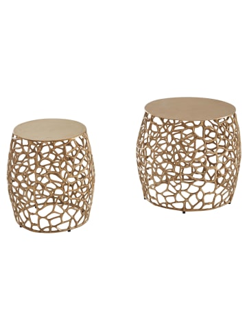 KADIMA DESIGN Beistelltisch Wohnzimmertisch | Aluminium Gold, 2er Set, Rund, Ast