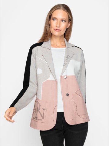 Heine Jacquardstrickjacke in hellgrau-ecru-gemustert