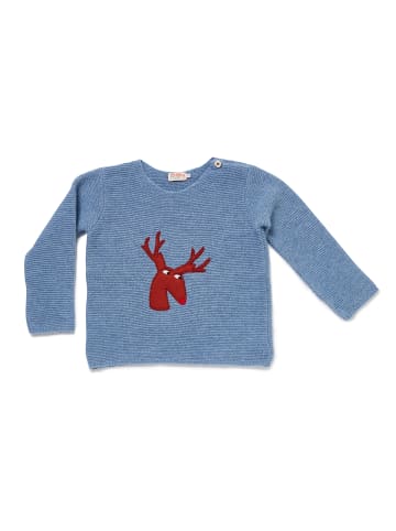 nyani Jungen Kaschmir Strickpullover "HUG ME CERVI" mit Hirsch in Blau meliert