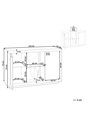 Beliani Sideboard MARANA in Schwarz/Braun - (W) 120 x (H) 75 x (L) 42 cm