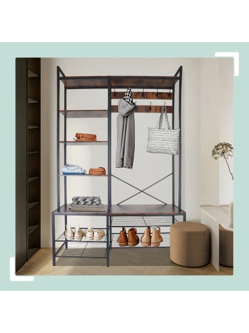 relaxdays Garderobe in Schwarz/Dunkelbraun - (B)120 x (H)190 x (T)40 cm