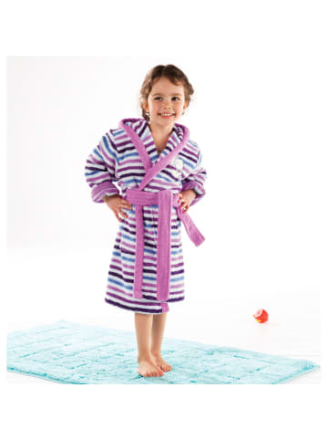 Erwin Müller Frottier Kinder-Bademantel mit Kapuze in lila-weiß