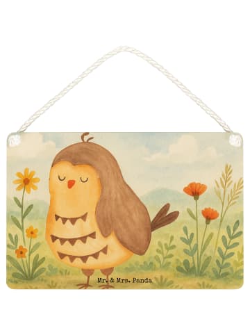 Mr. & Mrs. Panda Schild Eule Zufrieden Design ohne Spruch in Weiß