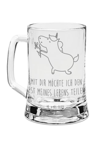 Mr. & Mrs. Panda Gravur Bierkrug Einhorn Blume mit Spruch in Transparent