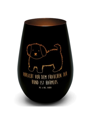 Mr. & Mrs. Panda Windlicht Glas Hund Flauschig mit Spruch in Schwarz