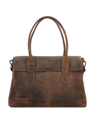 Plevier Retro Lamarr Schultertasche Leder 45 cm Laptopfach in dunkelbraun