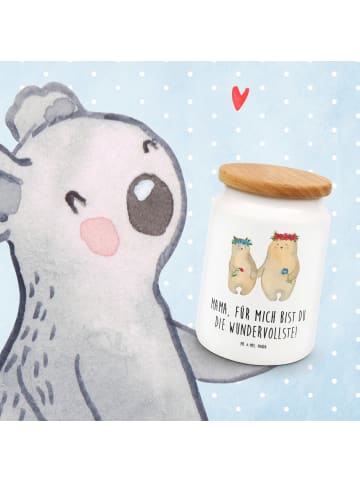 Mr. & Mrs. Panda müslidose Bären mit Blumenkranz mit Spruch in Weiß