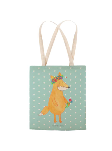 Mr. & Mrs. Panda Shopper-Tasche Fuchs Blumen ohne Spruch in Türkis Pastell