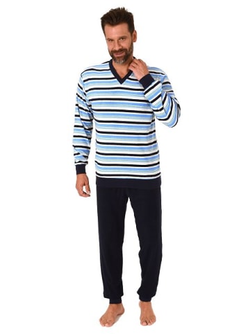 NORMANN Frottee Schlafanzug langarm Bündchen gestreifter - 77519 in grün