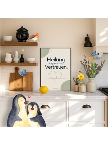 Mr. & Mrs. Panda Plakat Herz vertrauensvoll Design mit Spruch in Weiß
