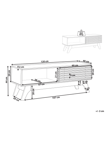 Beliani TV-Möbel TOLEDO  in Braun - (W) 120 x (H) 44 x (L) 40 cm