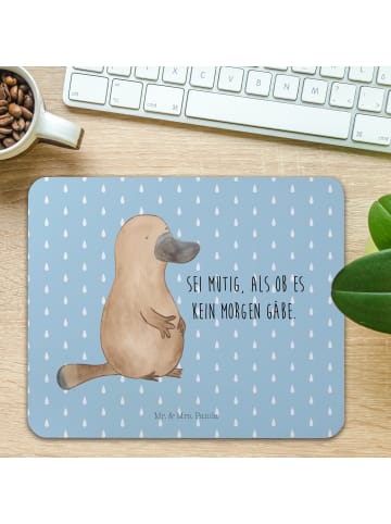 Mr. & Mrs. Panda Mouse Pad Schnabeltier Mut mit Spruch in Blau Pastell