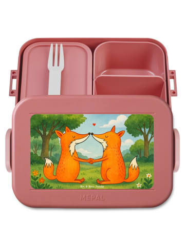 Mr. & Mrs. Panda Bento Box Füchse Liebe Design ohne Spruch in Rot Pastell