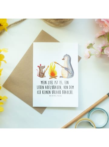 Mr. & Mrs. Panda Jubiläumskarte Pinguin Lagerfeuer mit Spruch in Weiß