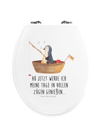 Mr. & Mrs. Panda Motiv WC Sitz Pinguin Angelboot mit Spruch in Weiß