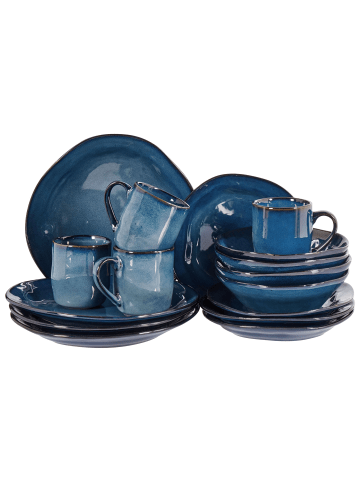 Beliani 16-tlg Tafelservice HAWTHORN in Blau