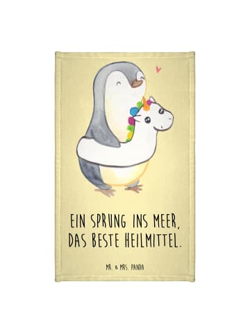 Mr. & Mrs. Panda Gästehandtuch Sommermeerheilkraft mit Spruch in Gelb Pastell