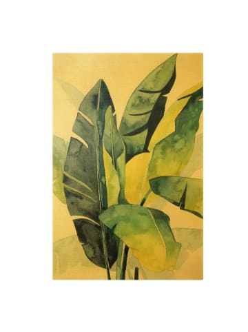 WALLART Leinwandbild Gold - Tropisches Blattwerk - Banane in Grün
