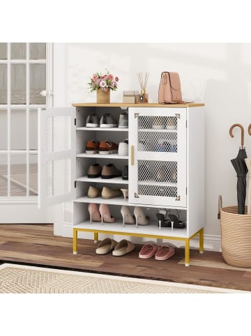 COSTWAY 5-stufiger Schuhschrank mit Maschentüren in Weiß