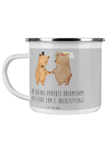 Mr. & Mrs. Panda Camping Emaille Tasse 3. Hochzeitstag Lederhoch... in Heather Grey