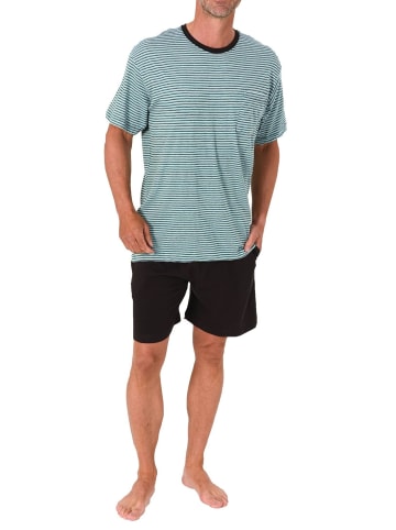 NORMANN Kurzarm Schlafanzug Pyjama Shorty Streifen in türkis