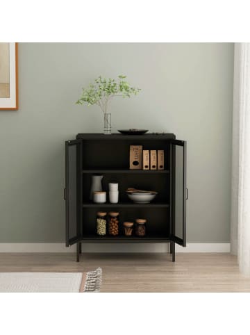 en.casa Sideboard Falköping in Schwarz (B)80cm (H)101.5cm (T)40cm (G)21kg