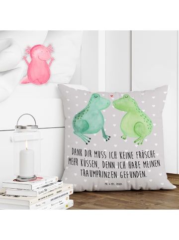 Mr. & Mrs. Panda Sitzkissen Frosch Liebe mit Spruch in Grau Pastell