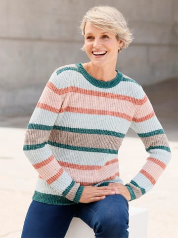 Sieh an! Rundhals-Pullover in kalkmint-rosenholz-geringelt