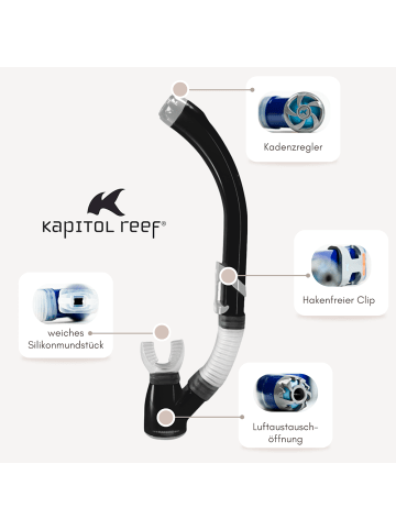 Kapitol Reef Schnorchel Ventilschnorchel Tauchen Kapitol Reef Profiqualität schwarz