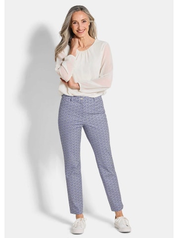 GOLDNER Slim Fit Printhose mit hohem Bund in beige / royalblau / gemustert