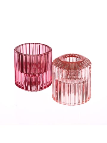 MARELIDA 2er set Kerzenhalter 2in1 für Teelichter und Stabkerzen H: 5,9cm in rosa